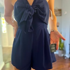 Blue Front Tie Romper